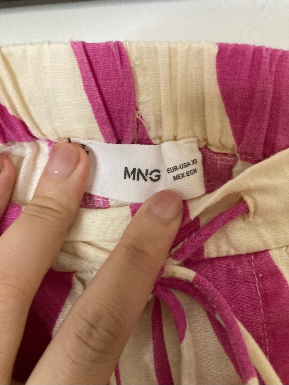 MNG Mango Linen Blend PJ Set Abstract Pink Wavy Stripe Pajama Loungewear XS 4 - Picture 11 of 11